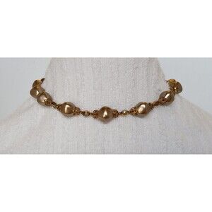 Vintage Bronze Faux Pearl & Aurora Borealis Beaded Choker Necklace 13-15 in